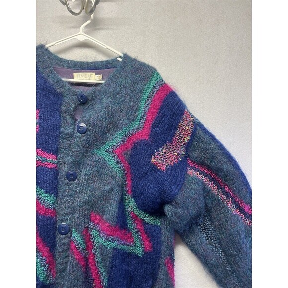 Vintage Femelle Mohair Wool Cardigan Handmade Designer Sweater Size Large 80s - Picture 2 of 6